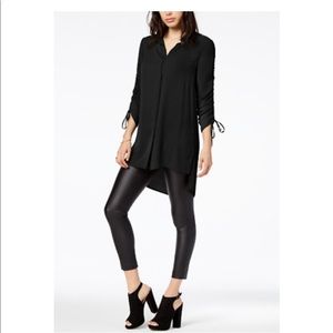 Bar III sheer tunic w/ ruched sleeves